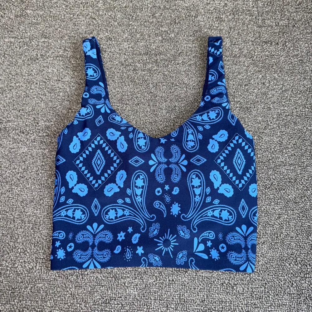 OFFLINE by Aerie Real Me Recharge Paisley Bandana Sports Bra Blue XS Athleisure
